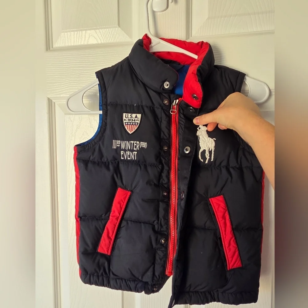 Polo Ralph Lauren Boys Puffer Vest Size 5 Big Pony USA Winter Event